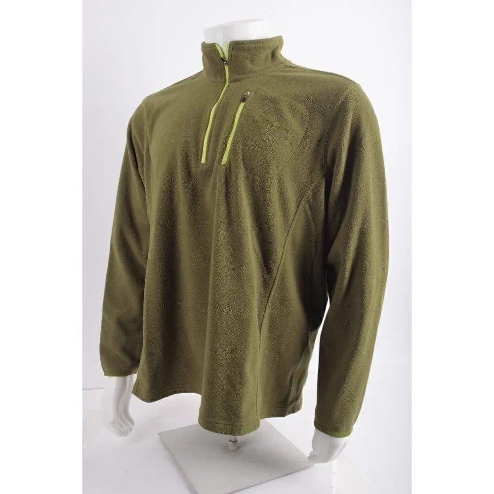 Eddie Bauer Mens1/2 Zip Fleece Jacket Shirt Size L Olive Green Pullover